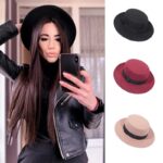 Autumn-Winter-Wool-Boater-Flat-Top-Hat-For-Women-s-Felt-Wide-Brim-Fedora-Hat-Jazz