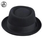 FS-Vintage-Pork-Pie-Hat-Men-Wide-Brim-Wool-Felt-Fedora-Black-Hat-Mans-Church-Jazz