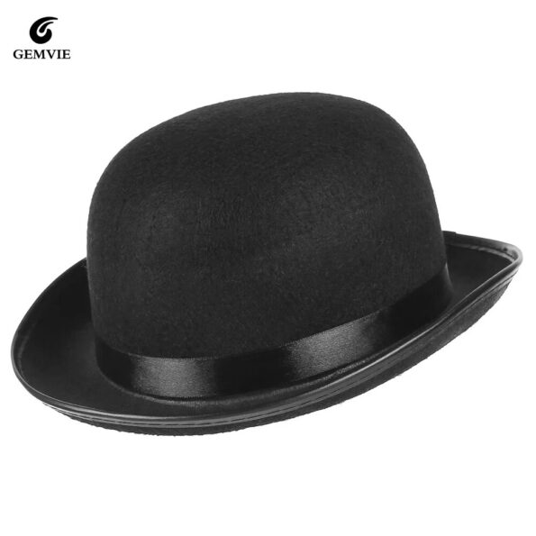 GEMVIE-Classic-Black-Felt-Derby-Hat-Lightweight-Bowler-Hat-Novelty-Costume-Hat-for-Party-Dress-Ups