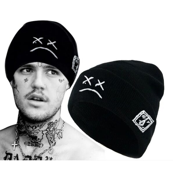 Winter-LilPeep-embroidered-knitted-hat-sad-face-expression-funny-men-women-beanie-hat